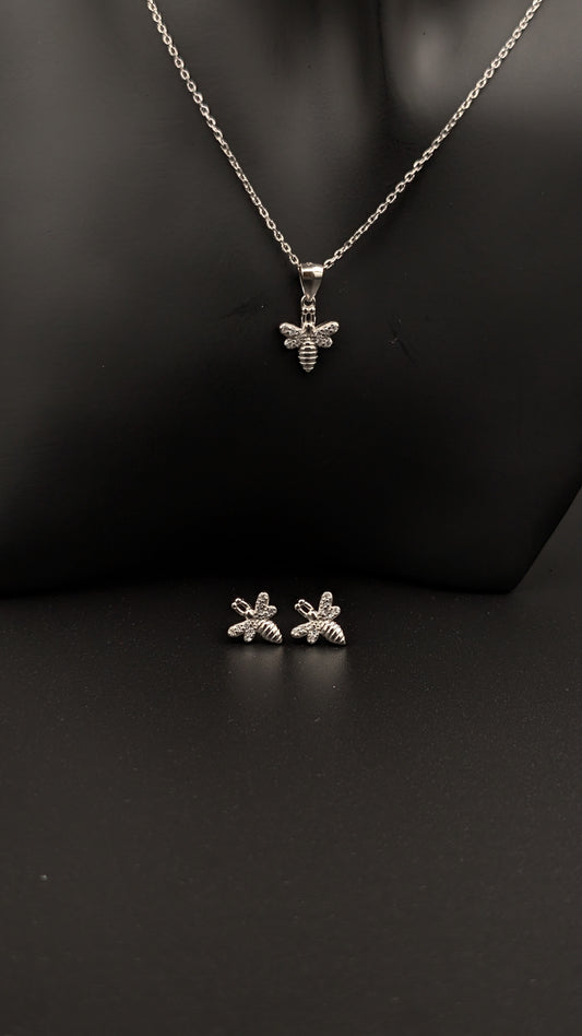 Bee Necklace and Stud Earrings